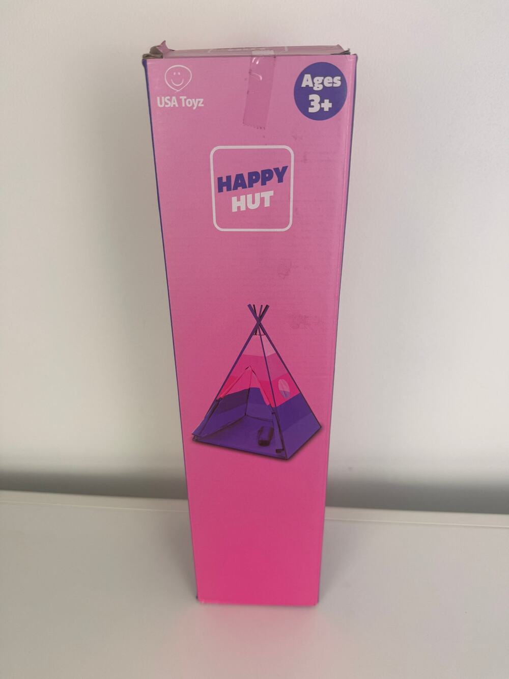 NIB USA Toyz Happy Hut Playtime Kids Pink/Purple Teepee Play Tent Ages 3+